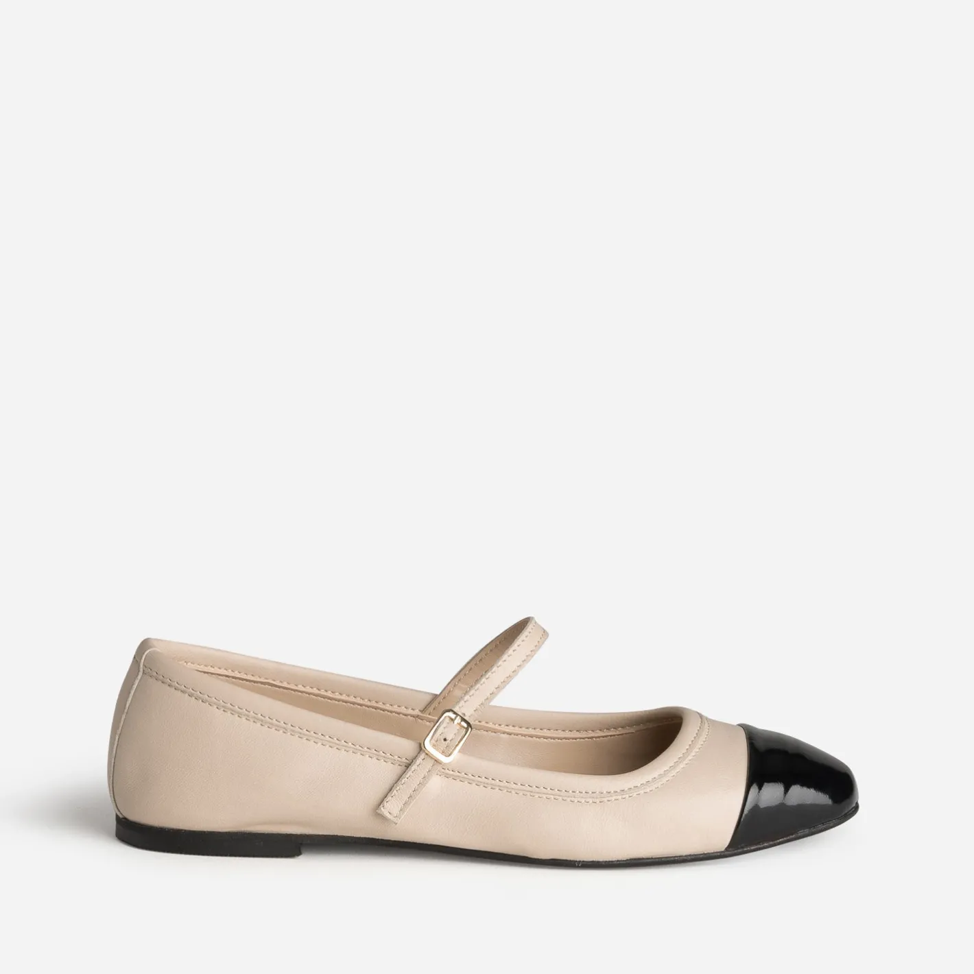 Babies écru cuir bout noir verni^Eram Clearance