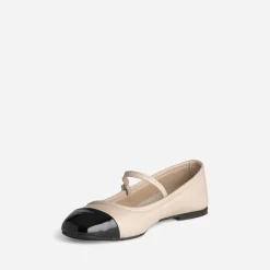 Babies écru cuir bout noir verni^Eram Clearance