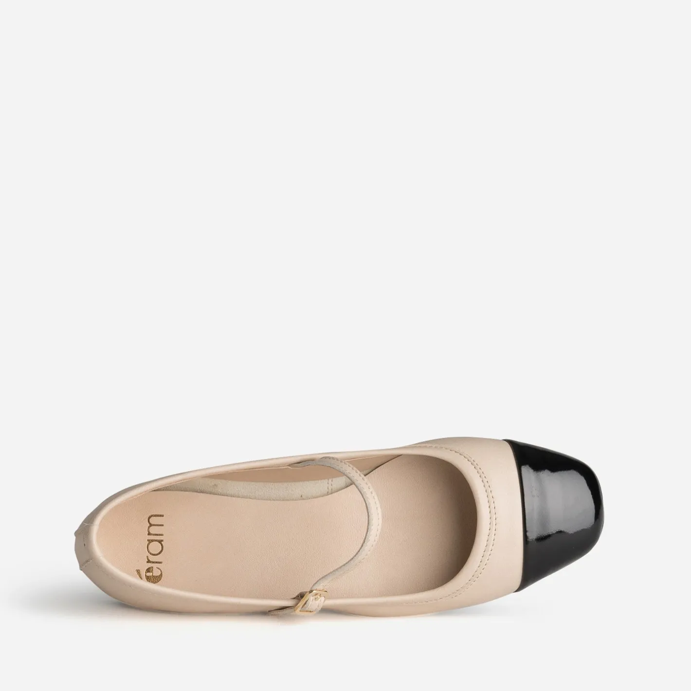 Babies écru cuir bout noir verni^Eram Clearance