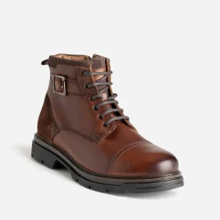 Boots à lacet marron cuir décor bride^Eram Online
