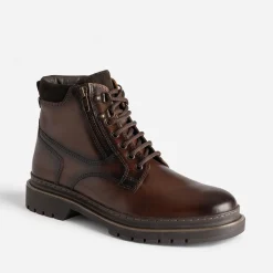 Boots à lacet marron en cuir semelle crantée^Eram Discount
