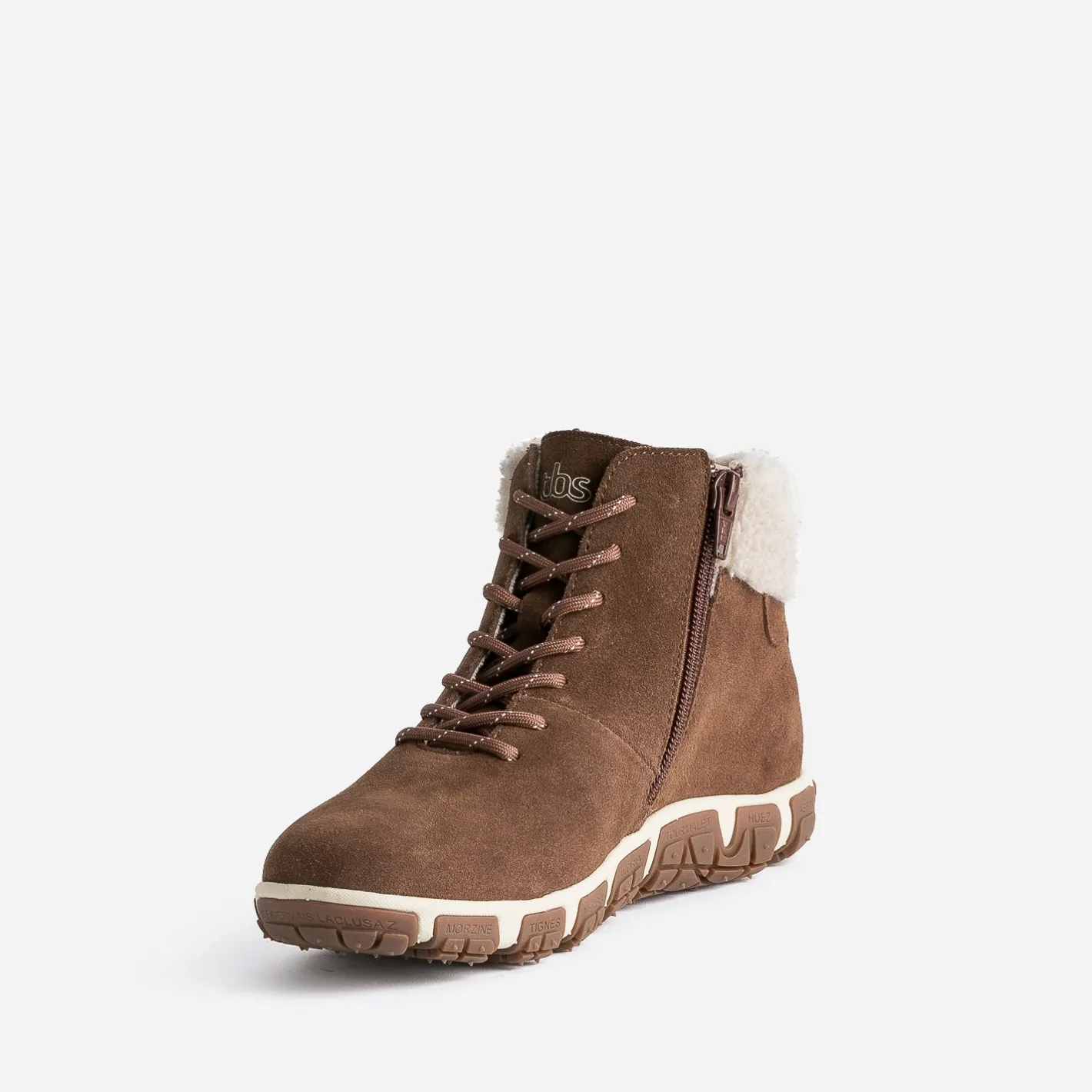 Boots à lacet camel en cuir velours fourré^Tbs Sale
