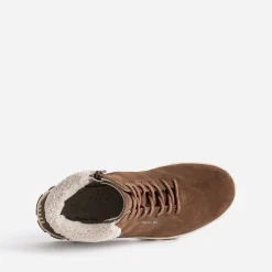 Boots à lacet camel en cuir velours fourré^Tbs Sale