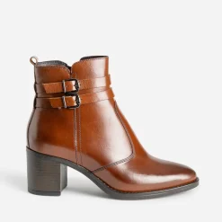 Boots à talon en cuir avec double bride^Eram