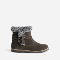 Boots cuir velours à bord fourré^Buggy Online