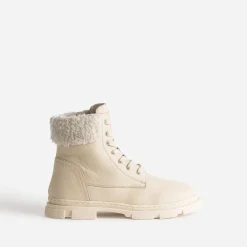 Boots éco-conçu à lacet écru en cuir fourré^Buggy