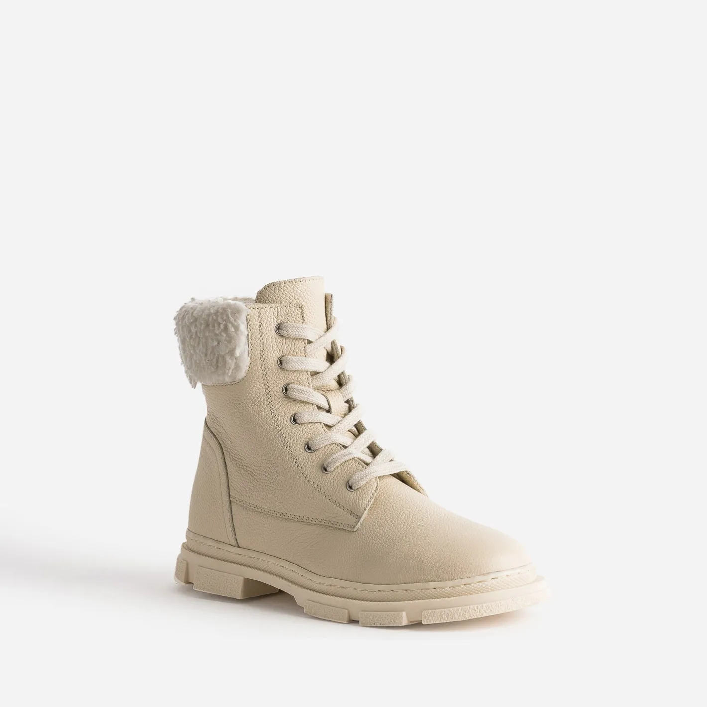 Boots éco-conçu à lacet écru en cuir fourré^Buggy
