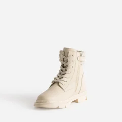 Boots éco-conçu à lacet écru en cuir fourré^Buggy