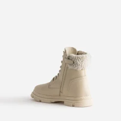 Boots éco-conçu à lacet écru en cuir fourré^Buggy