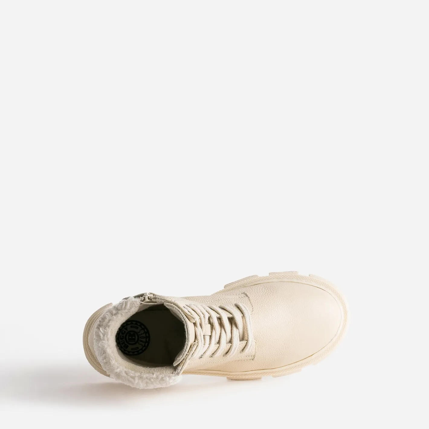 Boots éco-conçu à lacet écru en cuir fourré^Buggy