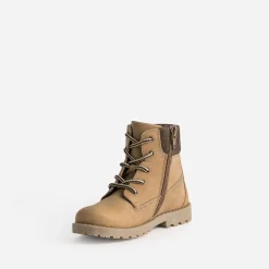Boots éco-conçu camel en cuir et textile marron^Buggy Online