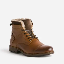 Boots cognac en cuir col fourré^Eram