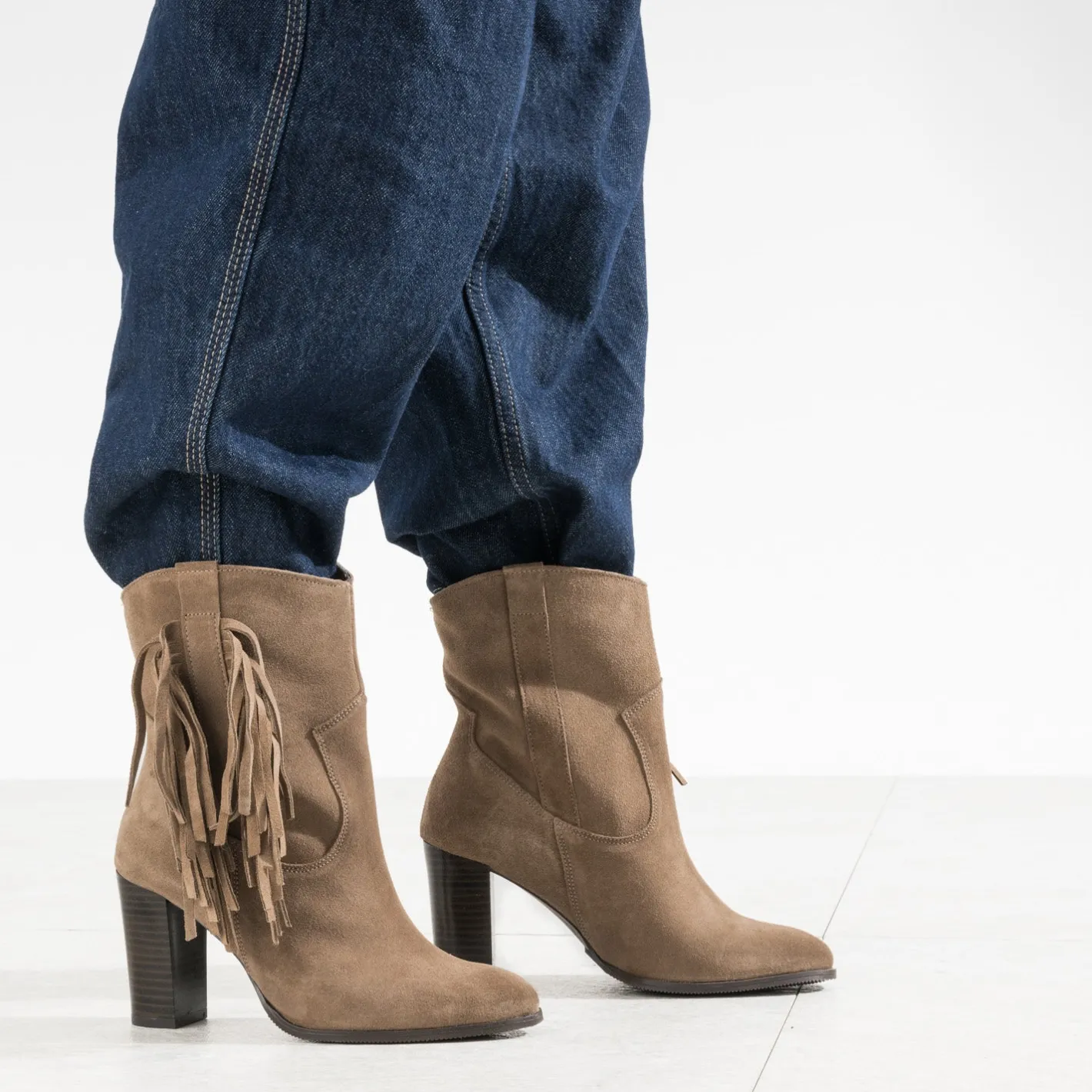 Boots cuir velours à franges^Texto Online