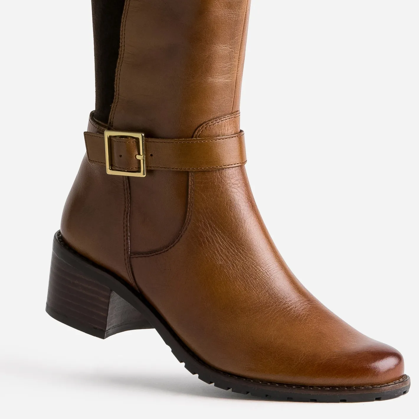 Botte camel cuir bi matière^Caprice New