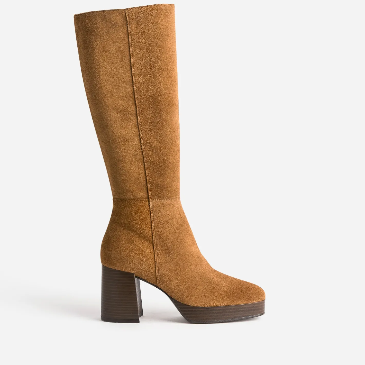 Botte cognac en cuir à plateforme pour mollets fins^Eram Best