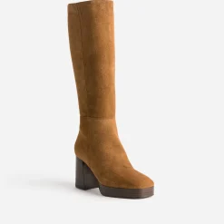 Botte cognac en cuir à plateforme pour mollets fins^Eram Best