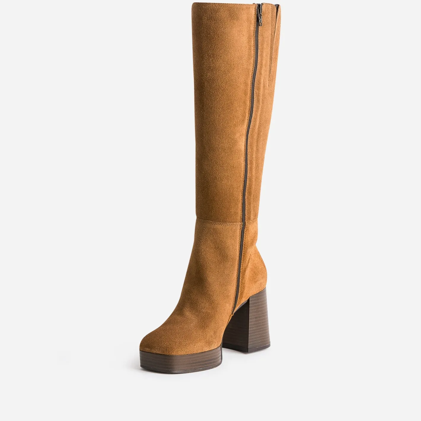 Botte cognac en cuir à plateforme pour mollets fins^Eram Best