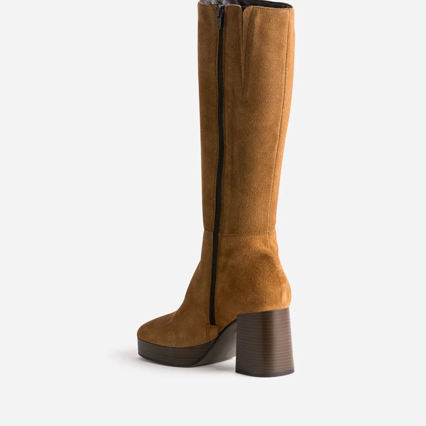 Botte cognac en cuir à plateforme pour mollets fins^Eram Best