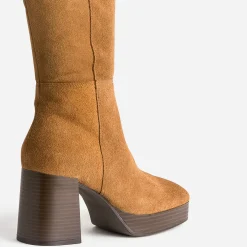 Botte cognac en cuir à plateforme pour mollets fins^Eram Best