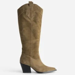 Botte santiag beige cuir velours^Texto