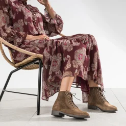Bottine taupe cuir velours à lacet^Eram Outlet