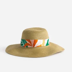 Capeline beige à ruban à motif végétal^Texto Discount