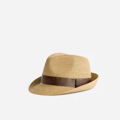 Chapeau beige en paille avec galon marron^Eram Online