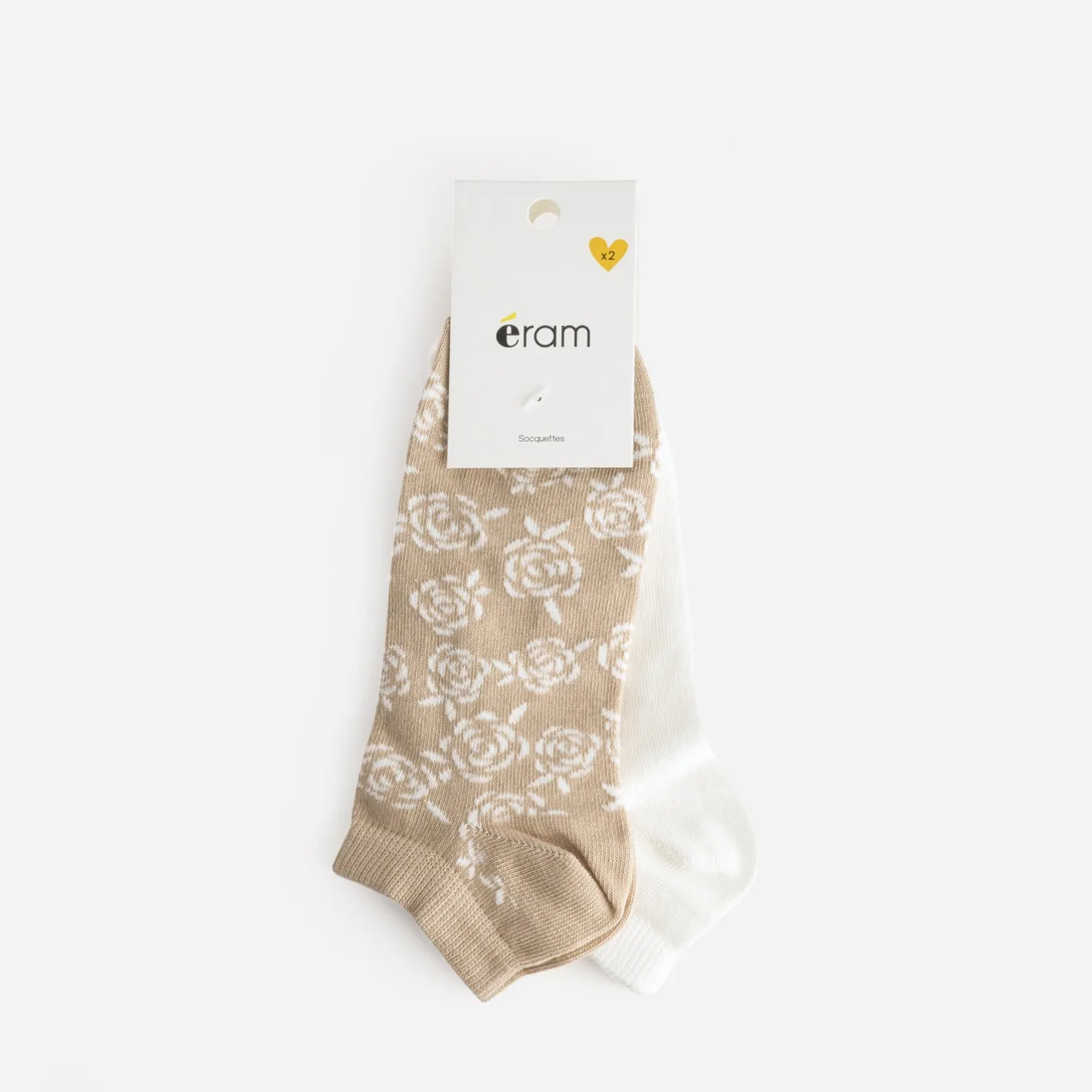 Chaussettes courtes écrues et beiges motif fleurs^Eram Online