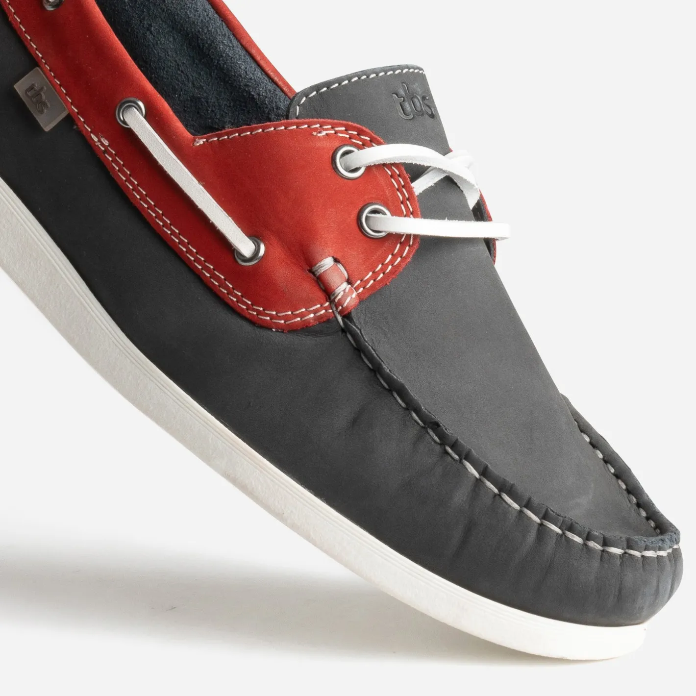Chaussure bateau marine et rouge cuir nubuck^Tbs Discount