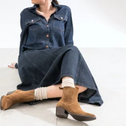 Chelsea boots santiags camel éco-conçu en cuir velours^Texto Clearance
