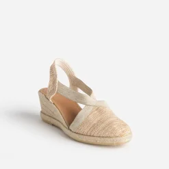 Espadrille compensée beige et camel pailleté or en toile^Eram