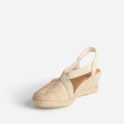 Espadrille compensée beige et camel pailleté or en toile^Eram