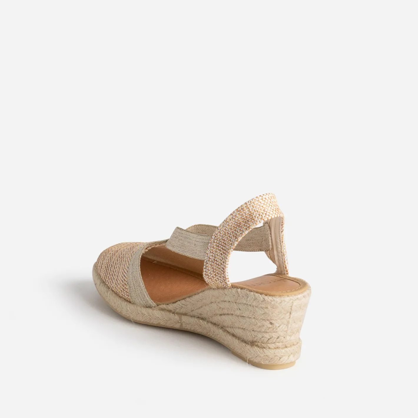 Espadrille compensée beige et camel pailleté or en toile^Eram