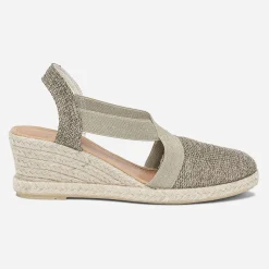 Espadrille compensée marron pailleté or en toile^Eram Sale