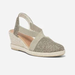 Espadrille compensée marron pailleté or en toile^Eram Sale