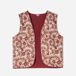 Gilet réversible rouge motif fleurs indiennes^Texto Discount