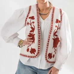 Gilet écru maxi broderies^Texto Online