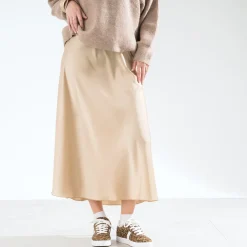 Jupe longue beige satinée^Texto Outlet