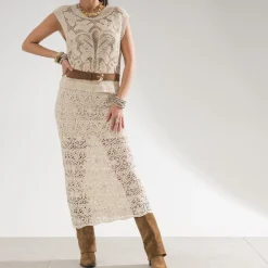 Jupe longue écrue dentelle façon crochet^Texto Sale