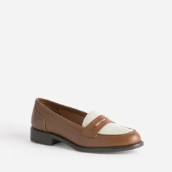 Mocassin camel et écru en cuir^Eram