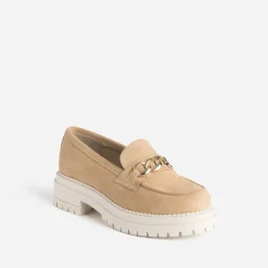 Mocassin crantée beige en cuir velours^Texto Outlet
