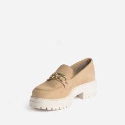 Mocassin crantée beige en cuir velours^Texto Outlet