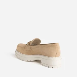 Mocassin crantée beige en cuir velours^Texto Outlet