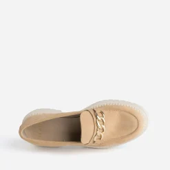 Mocassin crantée beige en cuir velours^Texto Outlet