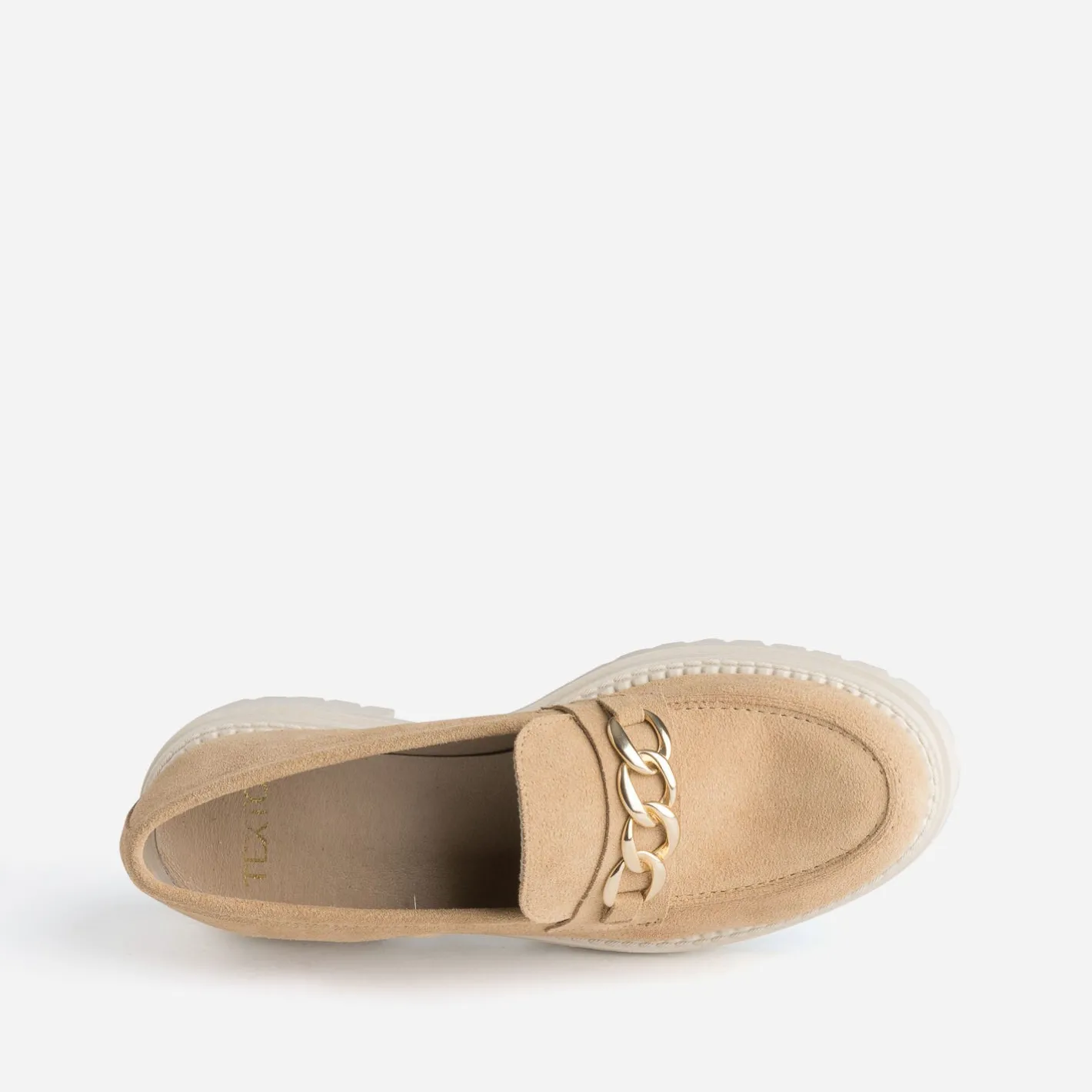 Mocassin crantée beige en cuir velours^Texto Outlet