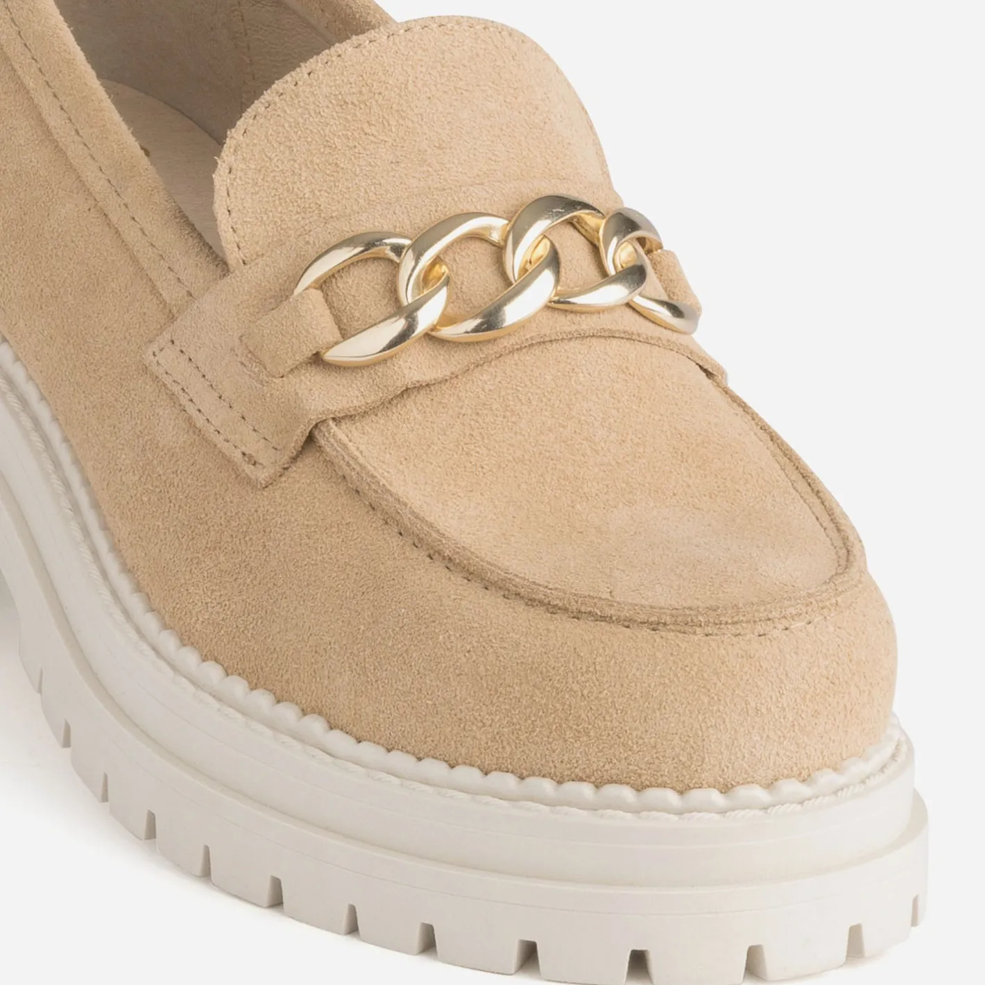 Mocassin crantée beige en cuir velours^Texto Outlet
