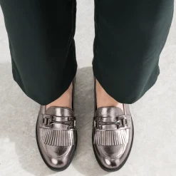 Mocassin gris foncé métallisé à franges^Eram Best