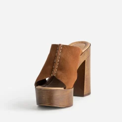 Mule à plateforme cuir velours^Texto Sale