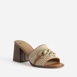 Mule à talon beige effet raphia^Eram