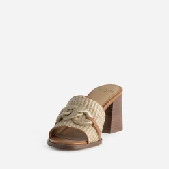 Mule à talon beige effet raphia^Eram